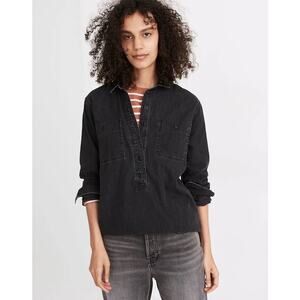 Madewell Women’s Denim Popover Top Sz M Black Wash Essential Closet Staple